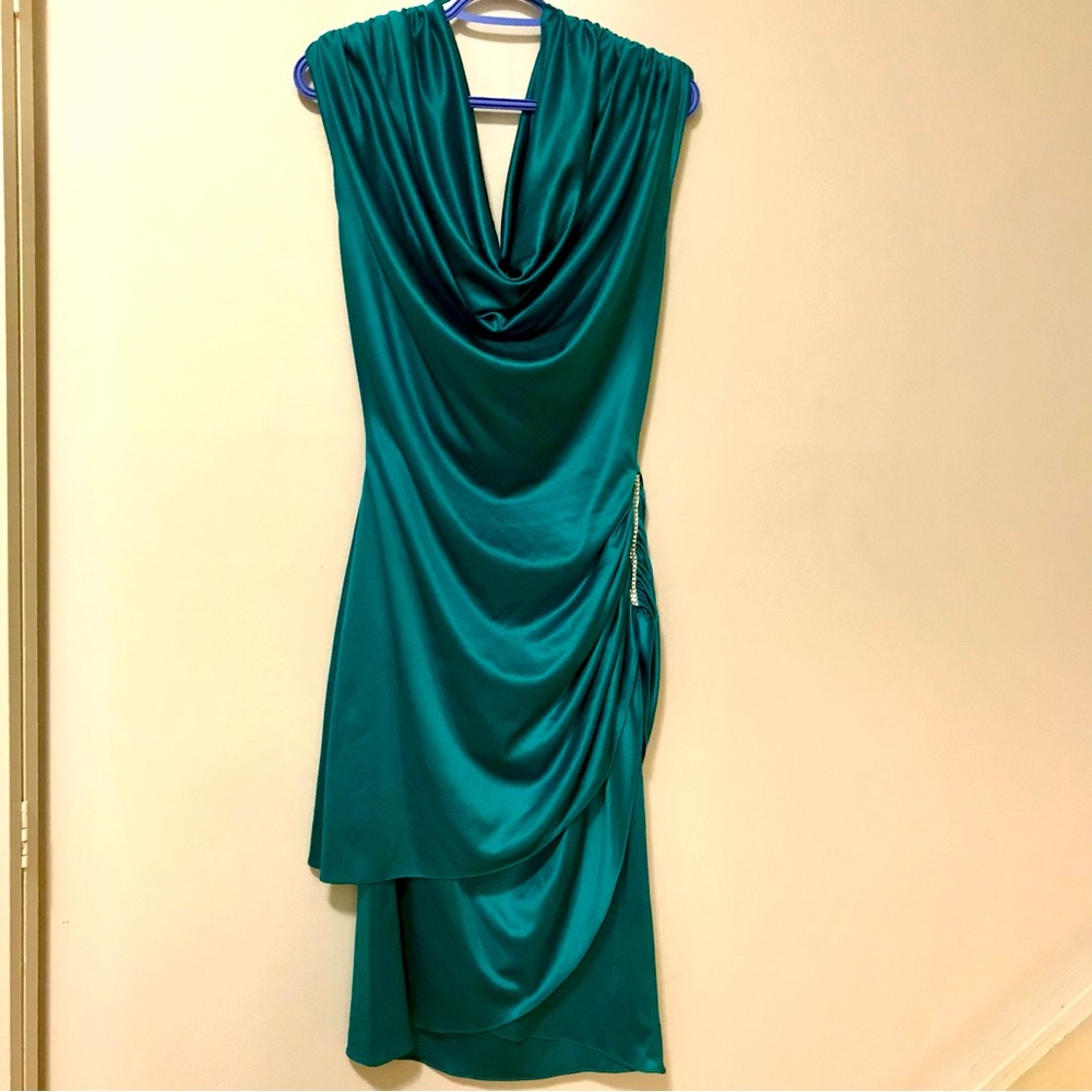 Vintage 80s? Algo Green Dress with Rhinestone Detail